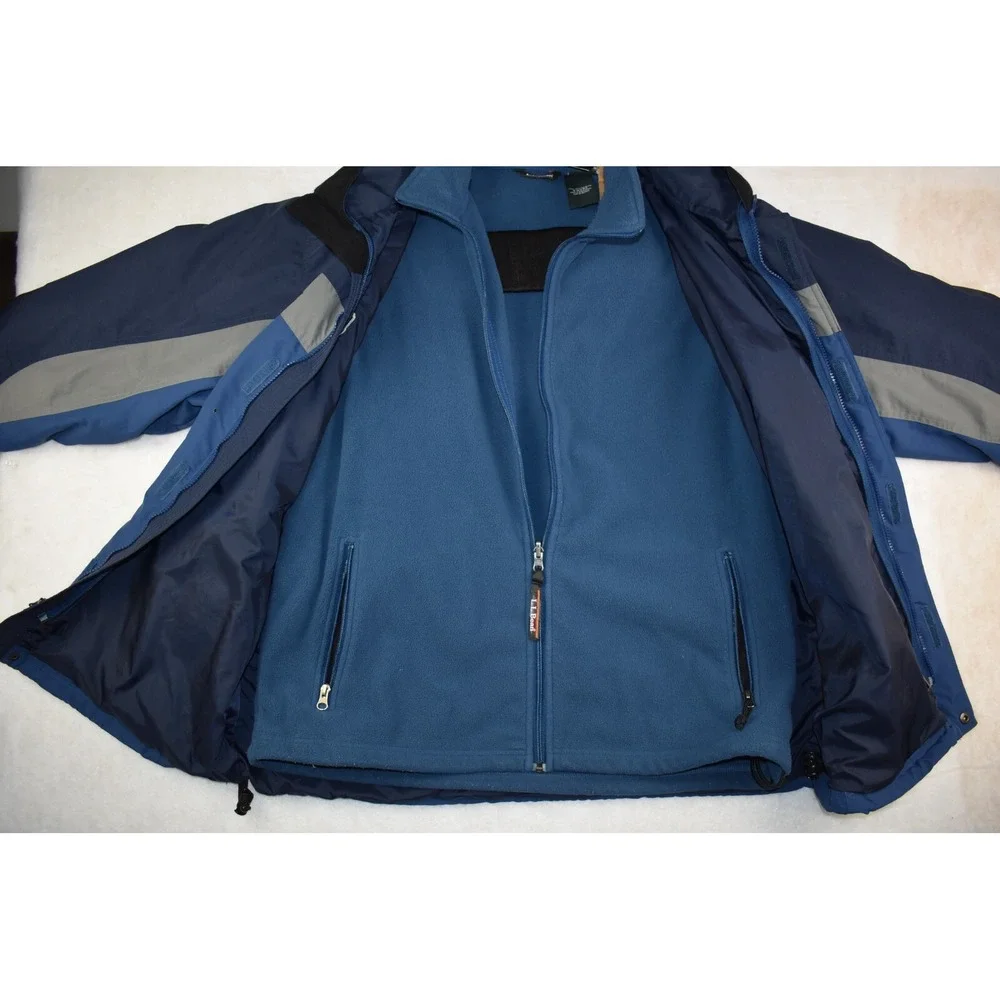 LL Bean 3 In 1 Men's Jacket Size LFull  Zip Blue Lined Fleece Heavyweight -Flaws